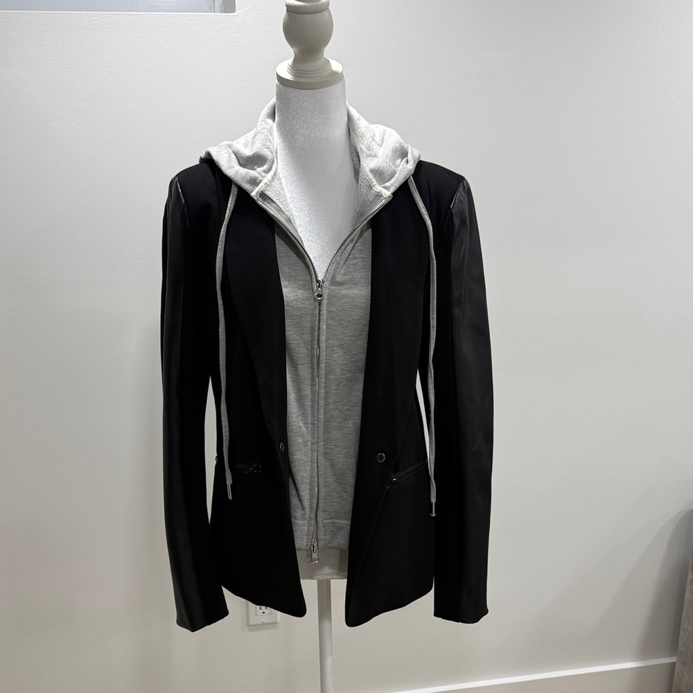 Central Park West Black Blazer with Light Gray Hoodie Insert